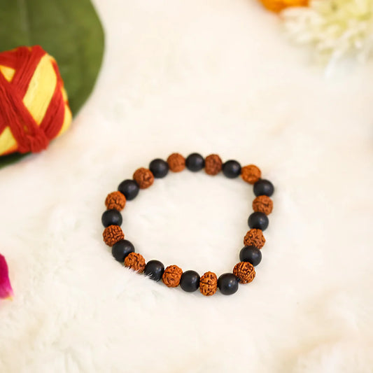 Mokshya Karungali Rudraksha Bracelet - Natural Ebony Wood & 5 Mukhi Rudraksha Beads