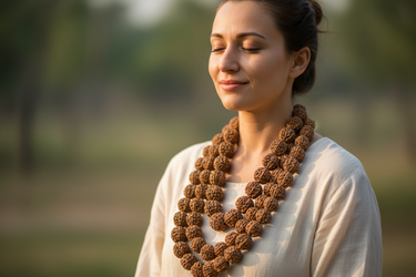 female wearing Rudraksha mala 