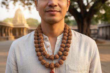 man wearing Rudraksha mala 